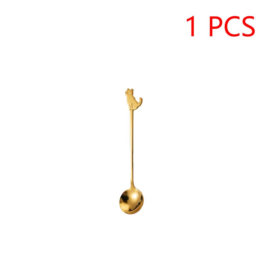 5-1PCS Stainless Steel Coffee Spoon Cute Cat Shape Teaspoon Dessert Snack Scoop Ice Cream Mini Spoons Tableware Kitchen Tools