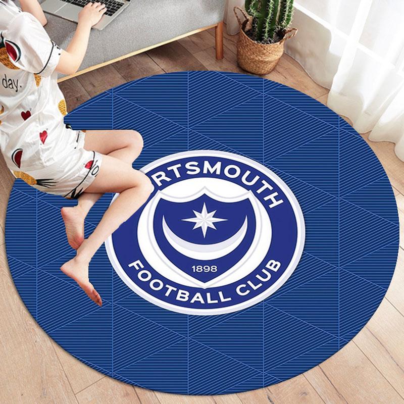 Portsmouth Football Club Round Area Rug,Carpet Rug for Living Room Bedroom Sofa Playroom Decor,Non-slip Floor Mat