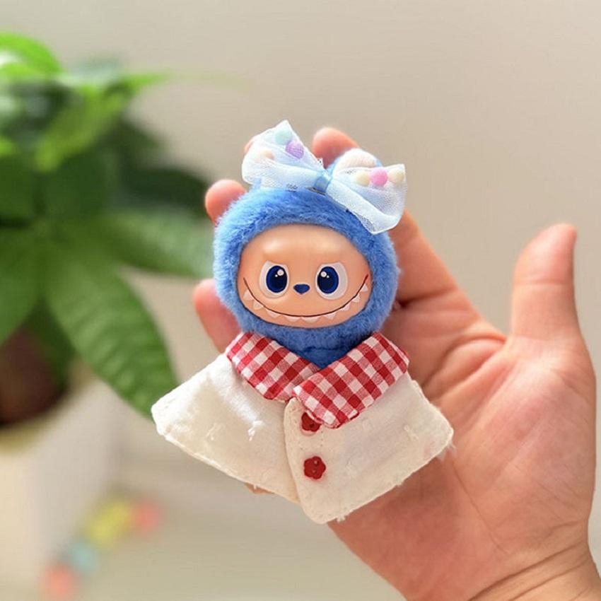 Für Labubu Mini Version 4.0 Niedliche Puppe Frosch Strickkleidung Mode Umhang Outfit Accessoires Party Rosa Hasen Stirnband Geschenke