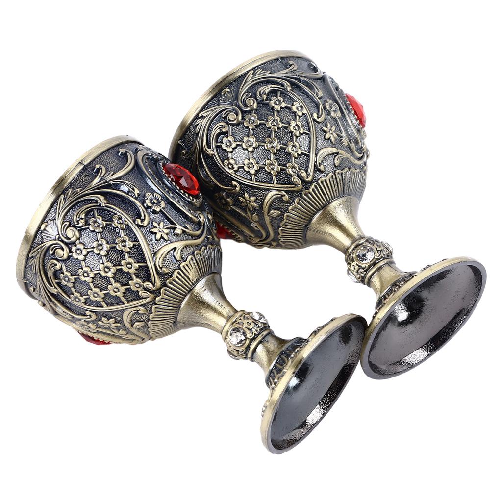 2pcs Vintage Metal Wine Cup Embossed Zinc Alloy Goblet Retro Wine Glasses Decoration for Home Restaurant Cafes Bars