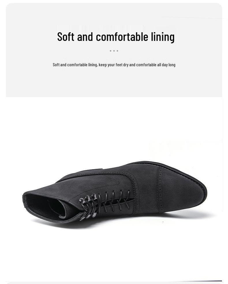 British Style Men's Mid-High Leather Brogue Business Casual Ankle Boots, Fashion Retro Dr. Martens