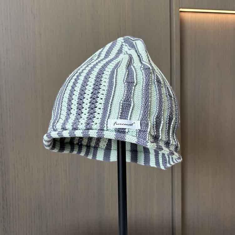 Personalized Trend Striped Knitted Pullover Hat Women'S Season Foreign Gas Bucket Hat Parent-Child Warm Wool Hat