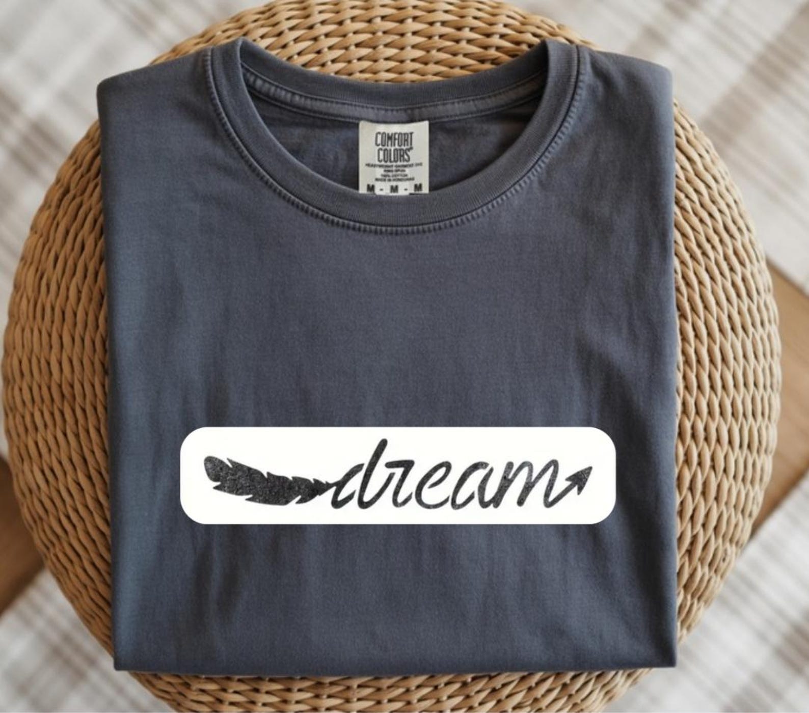 Feather Dream Cursive Script Tshirt, Women s Inspirational Tee, Motivational streetwear M