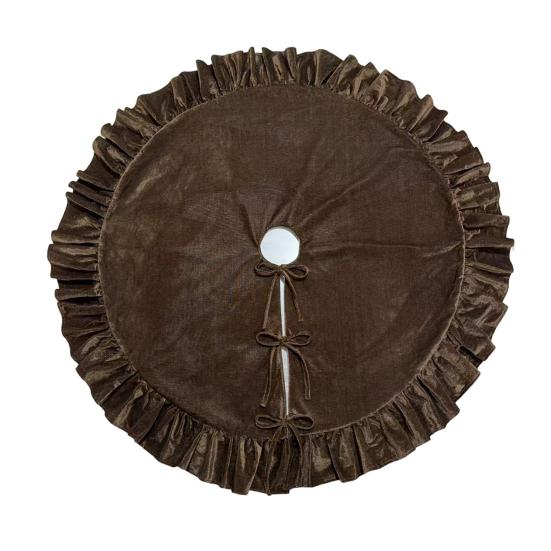 Velvet Christmas Tree Skirt 48 Inch Ruffled Holiday Tree Skirt Rustic Xmas Tree Decoration Soft Festive Tree Apron for Cozy Celebrations
