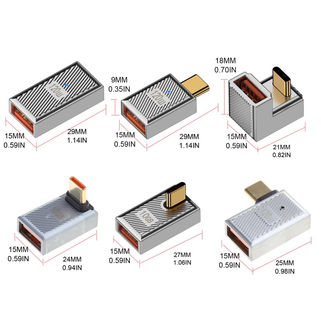 USB to USB C Adapter Type C Male to USB 3.0 Female Converter USB Female Charging Adapter 10Gbps 120W 6A for Laptop Phone