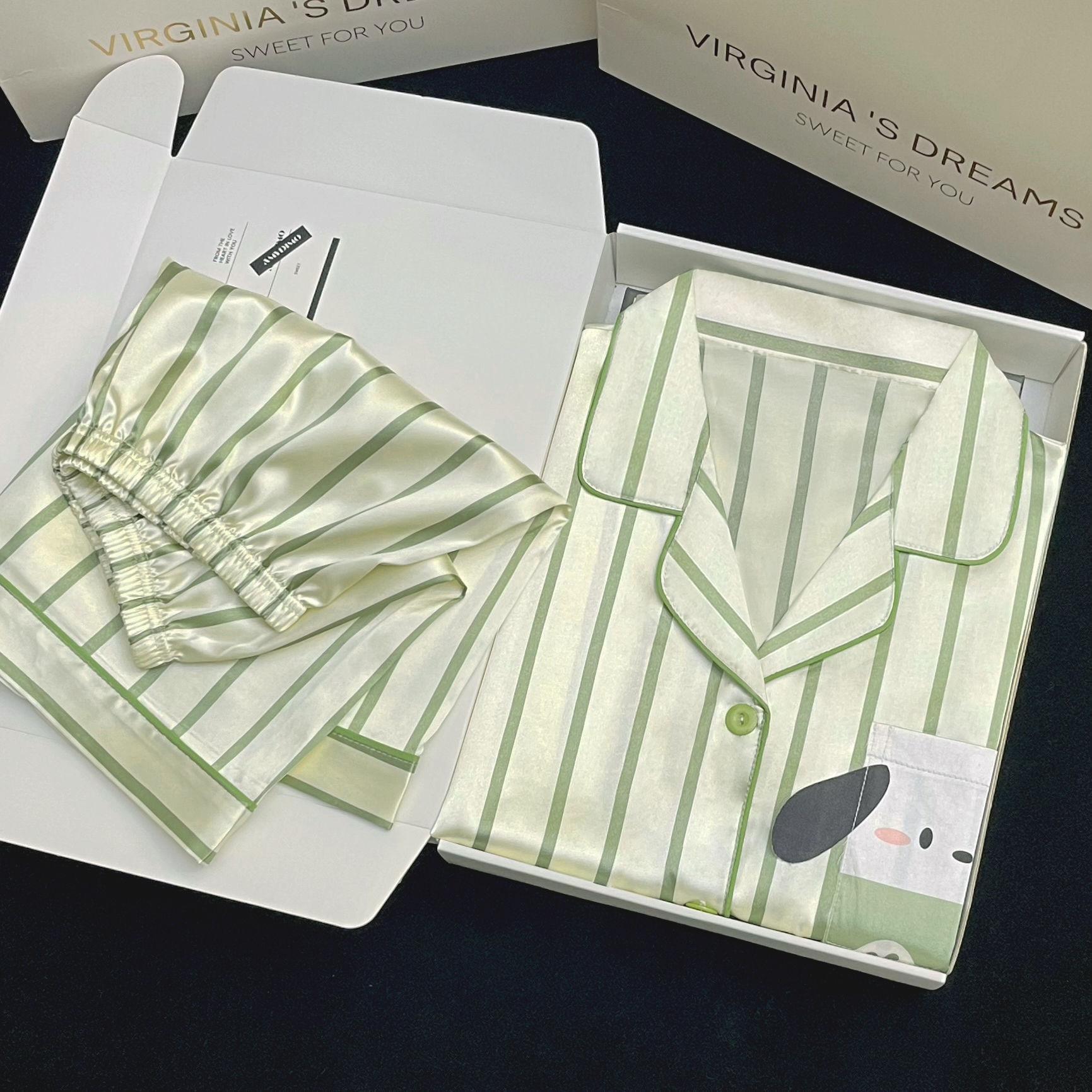 

Свежая летняя тонкая пижама с коротким рукавом в зеленую полоску с собачкой Пача, женская прохладная весенне-летняя домашняя одежда 2XL