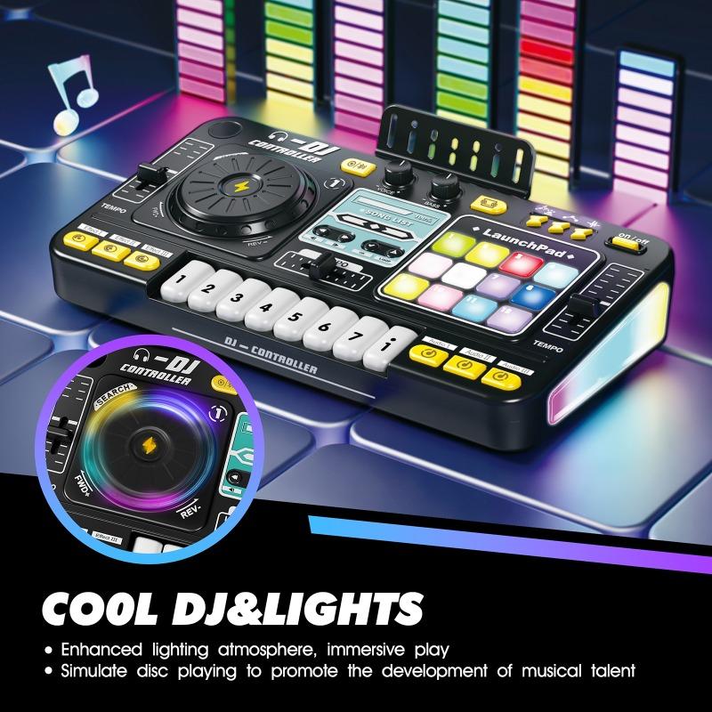 Kid DJ Mixer with Microphone Multifunctional Electronic Piano Keyboard Bluetooth DJ Turntable Controller Kid Musical Instrument