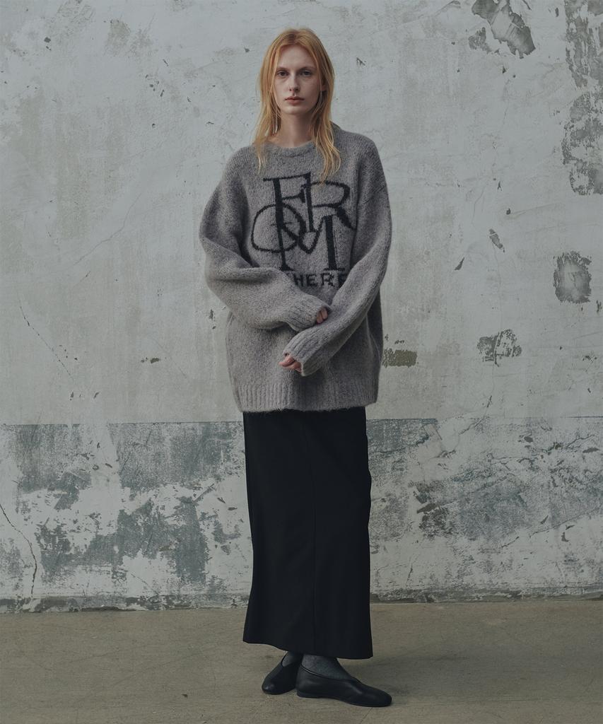 FROMWHERE Symbol Alpaca Crew Neck Knit_Grey