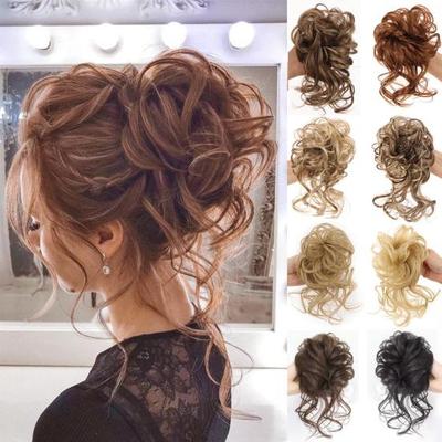 Συνθετικός σγουρός κότσος FakeHair Καφέ ακατάστατο σινιόν με ελαστικό σχοινί, λαστιχένια μπάντα, εξτένσιον για γυναίκες