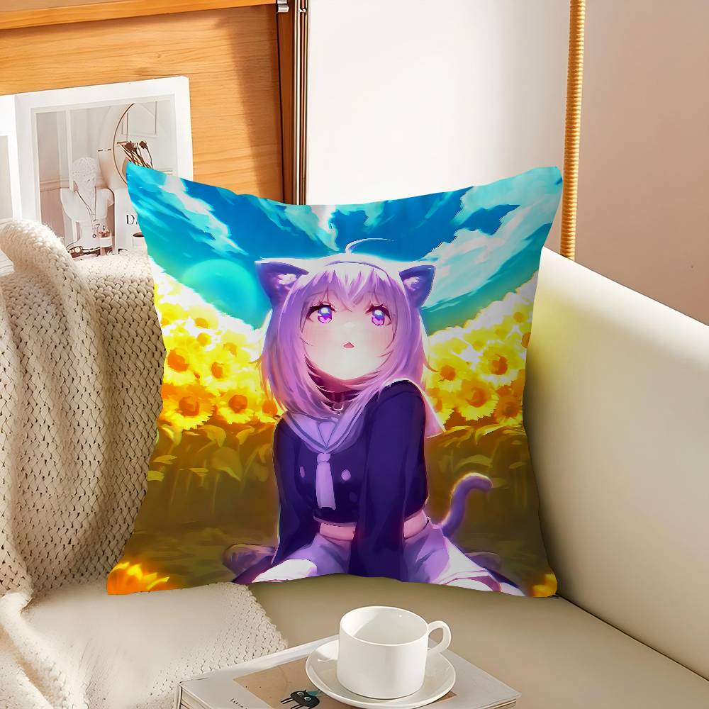 

Nekomata Okayu Decorative Room Aesthetics Pillow Case Home Decor Bedroom Sofa Bed Couch Pillow Cover 45x45 16x16Inch