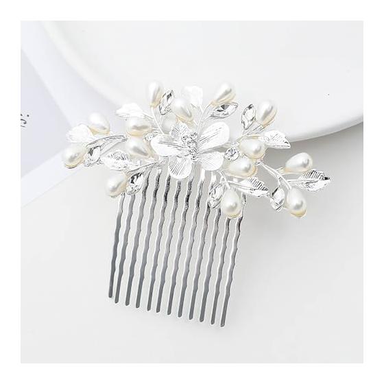 Pearl Hairpin Set (3 Pieces) - Handmade Floral Hair Accessories for Brides, Weddings, Graduations, Formal Events, and Kimonos (Silver)