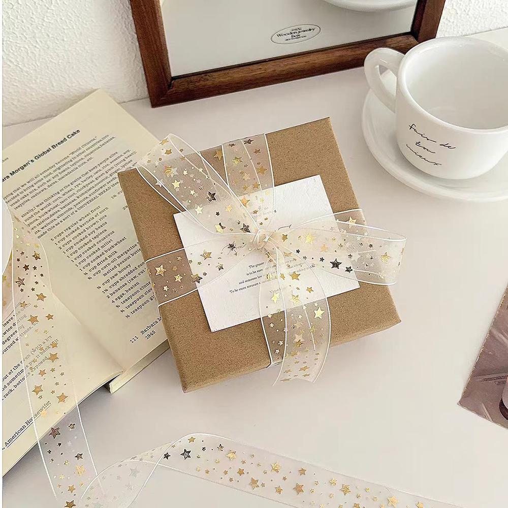 10Yards/Roll Golden Star Lace Ribbon Wrapping Ribbon For Gift Box Packaging Wedding Party Decorative DIY Crafts