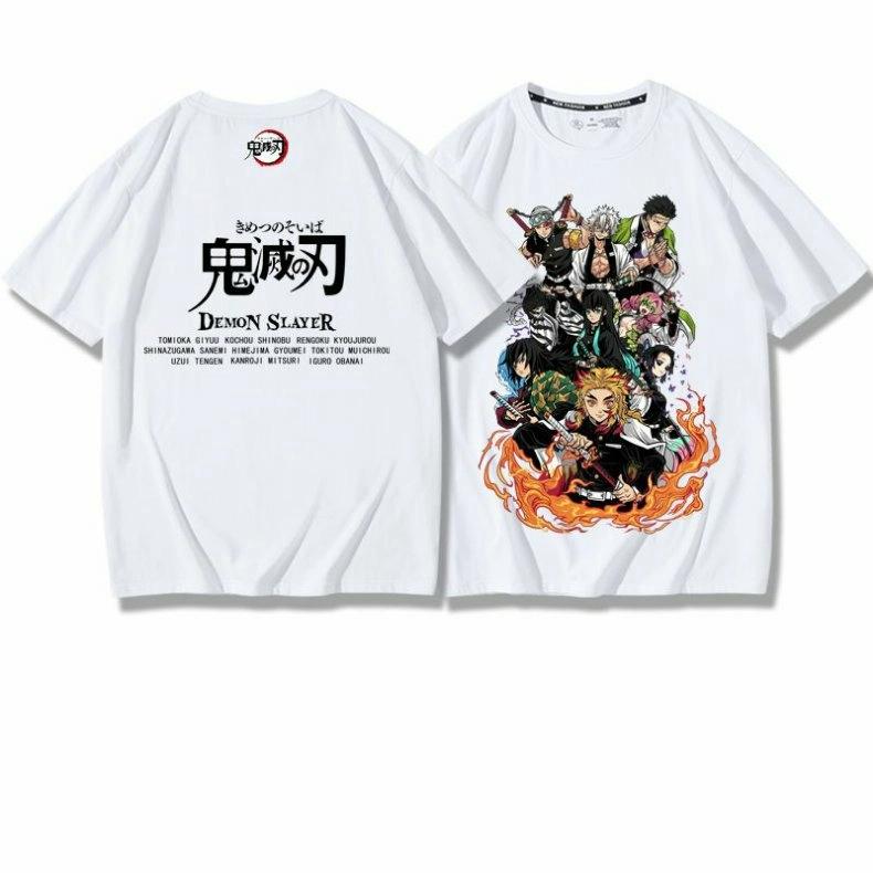 Demon Slayer Print 100% Pure Cotton Men's T-shirt, Summer Fashion Men's Short-sleeved Casual and Comfortable Men's Top
