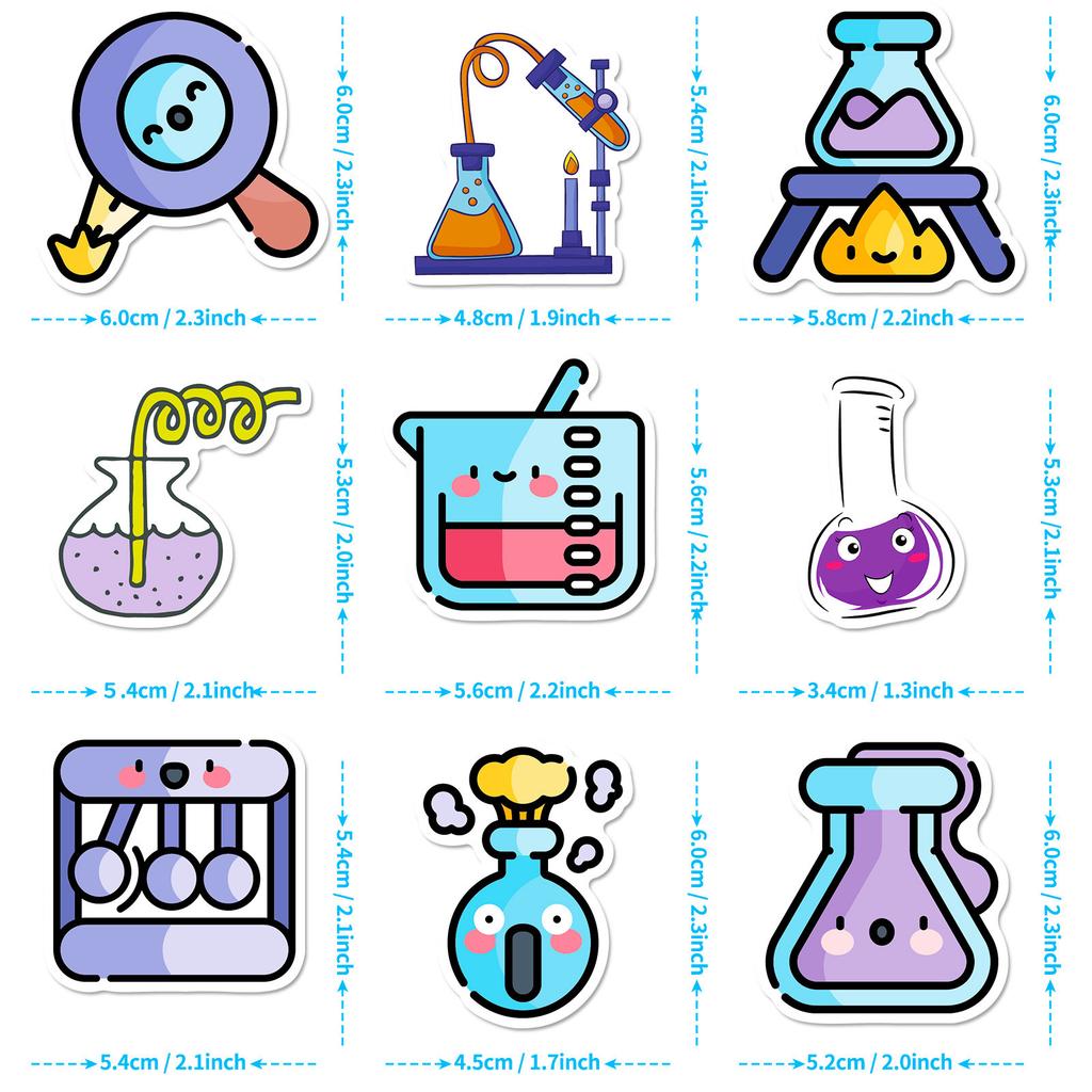 50 Experimental Science Educational Stickers Cartoon Chemical Equipment Laboratory Personalized Science Stickers