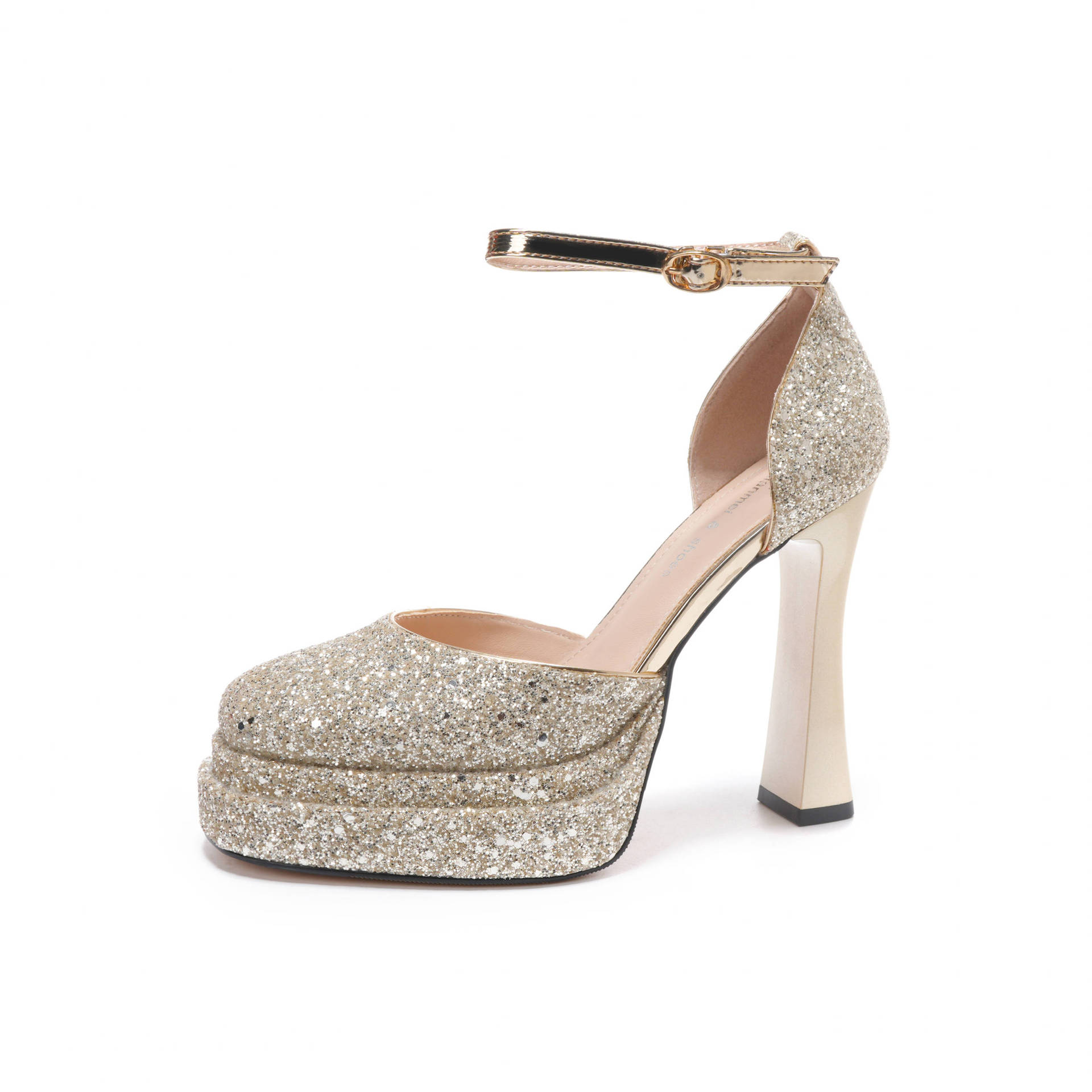 

Блочный каблук Блестящие высокие туфли на платформе с ремешком в стиле Лолиты с полыми каблуками 39