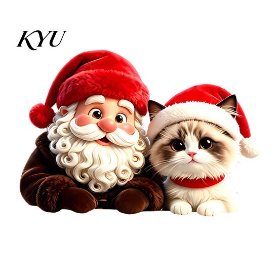 Holiday Atmosphere Wall Decals Christmas Santa Claus & Cat Static Window Clings, PVC Waterproof Glass Stickers, Decorative for Home Doors Store