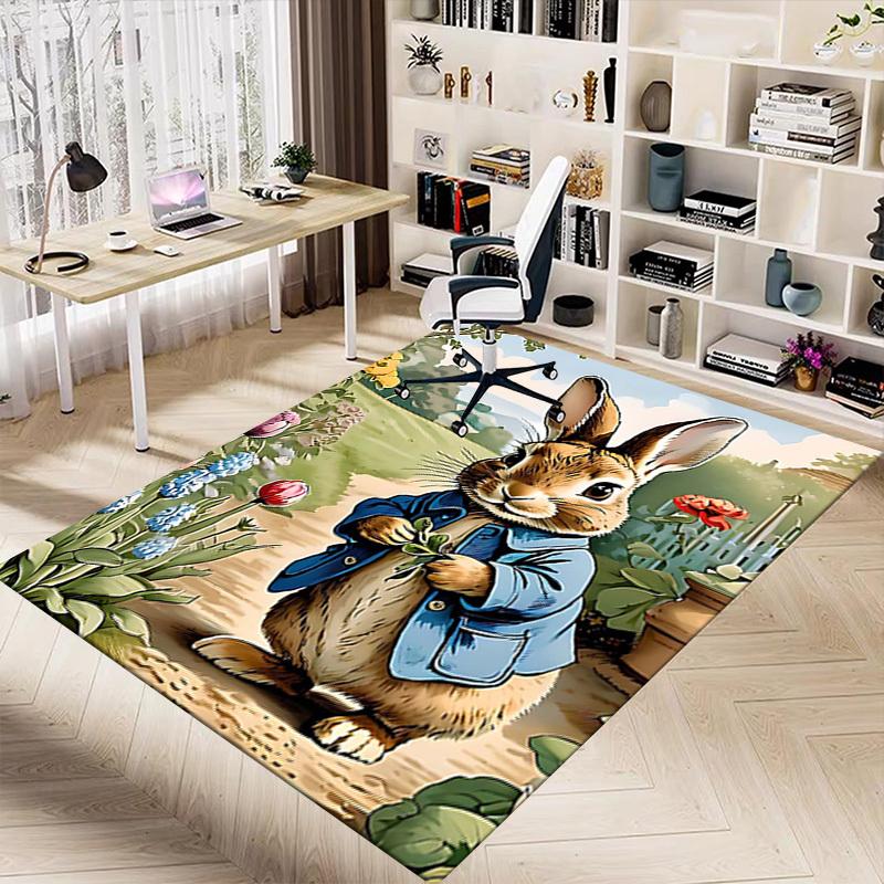 1 Stück Hase Garten Rutschfester Boden Teppich Kompatibel für Büro & Wohnzimmer & Schlafzimmer & Esszimmer - Flach - Maschinengewebt-S0383
