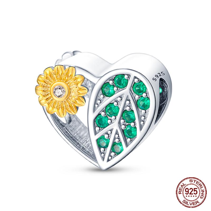 Copper Fashion Golden Sunflowers Heart Charms Beads Fit Qikaola Original Bracelets Luxury Party Diy Jewelry