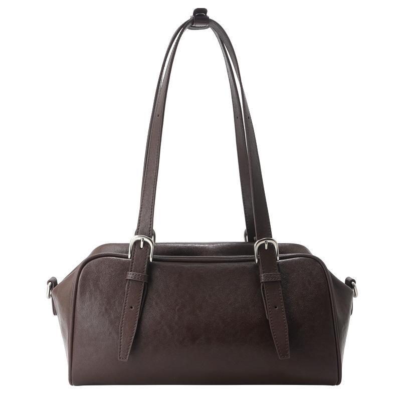 Early Spring New 2026 First Layer Cowhide Boston Bowling Bag Genuine Leather Underarm Bag Handbag Shoulder Pillow Bag