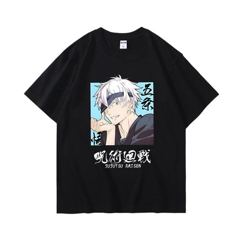 Jujutsu Battle Anime Peripheral Gojo Wu Pure Cotton Cartoon Printed Unisexs and Unisexs Clothing Summer New Short Sleeves