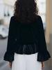 Women's Velvet Long Sleeve Solid Color Crew Neck Ruffled Shirt