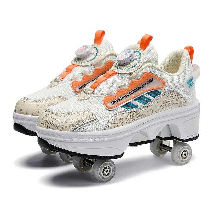 

Children s Roller Skates Boys Girls Casual 4 Wheels with Brakes Outdoor Running Shoes Parkour Deformed Removable Fashion Skates 43