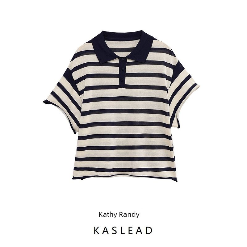 Kaslead New Women Clothes Western Style Versitile Fashion Stripe Simple Knitted Short Sleeve 5536048