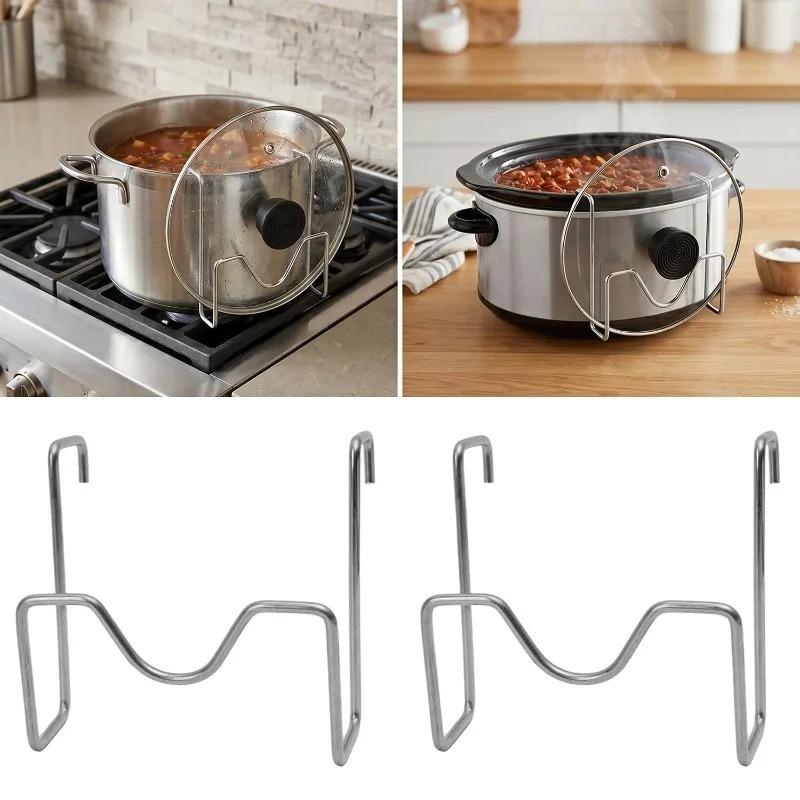 Kitchen Pot Lid Holder Stainless Steel Pan Cover Rack Pot Side Stand Modern Lid Rest Organizer Space Saving Kitchen Accessories