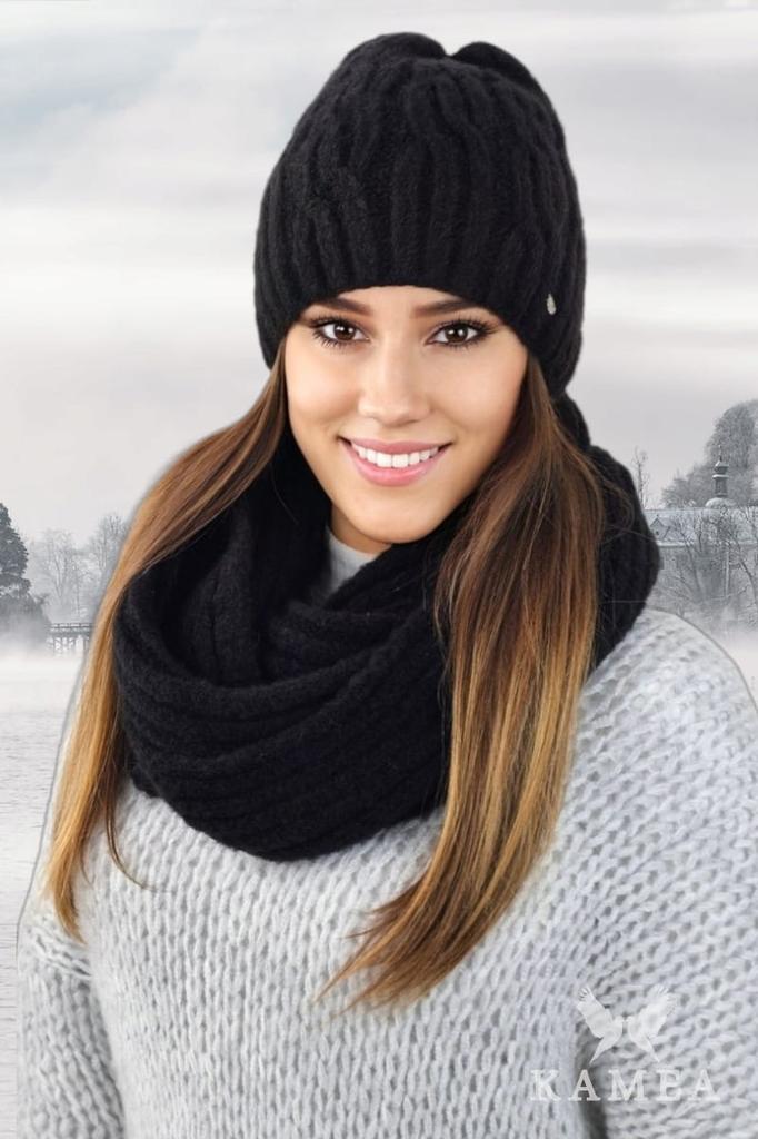 Gizma Fluffy Hat Set with Snood, Black