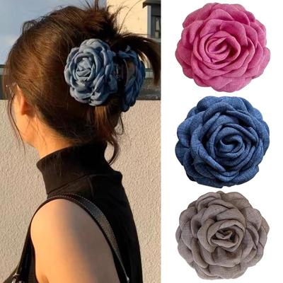 Elegante Haarklammern aus Baumwollstoff mit Rosenblüten für Frauen, koreanischer Haifisch-Clip, Kopfbedeckung, Mädchen, Haarnadeln, modisches Haar-Accessoire