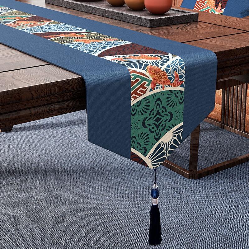 Camino de Mesa Impermeable de Alta Gama Tejido de Lino Algodón Seleccionado Decorativo Mantel para Mesa de Té TV con Borlas Dorado Caminos de Mesa