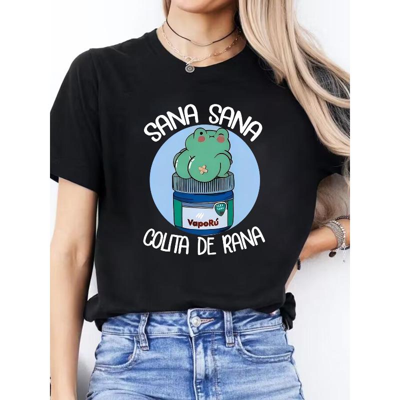 Women's Sana Sana Colita de Rana Graphic T-Shirt Frog Design Short Sleeve Round Neck Casual Spring Summer Top