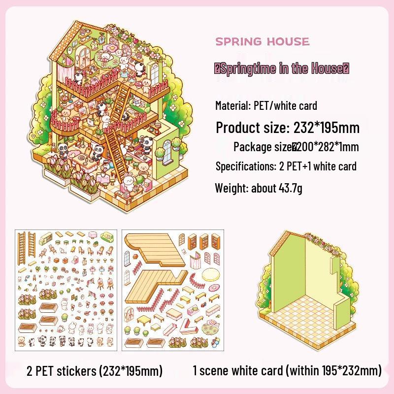 Korean Ancient Tea House Miniature Scenery Sticker - Cute DIY Cartoon