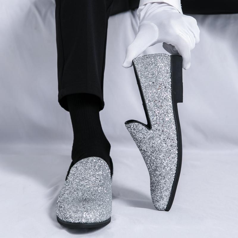 Fashion Classic Men Fashion Loafers Bright Leather Gold Silver Casual Comfortable Busines Office Shoes Social Shoes Size 38-46 Men Shoes