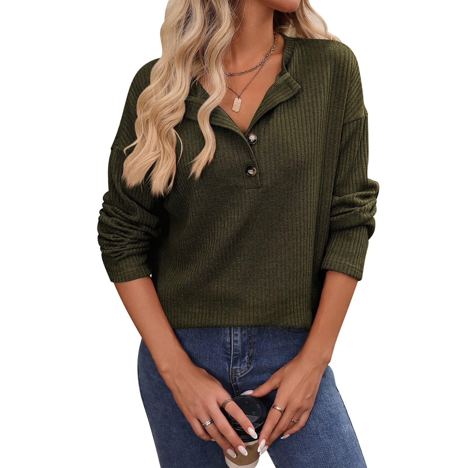 

Женская модная однотонная свободная футболка с круглым вырезом и пуговицами с длинными рукавами L