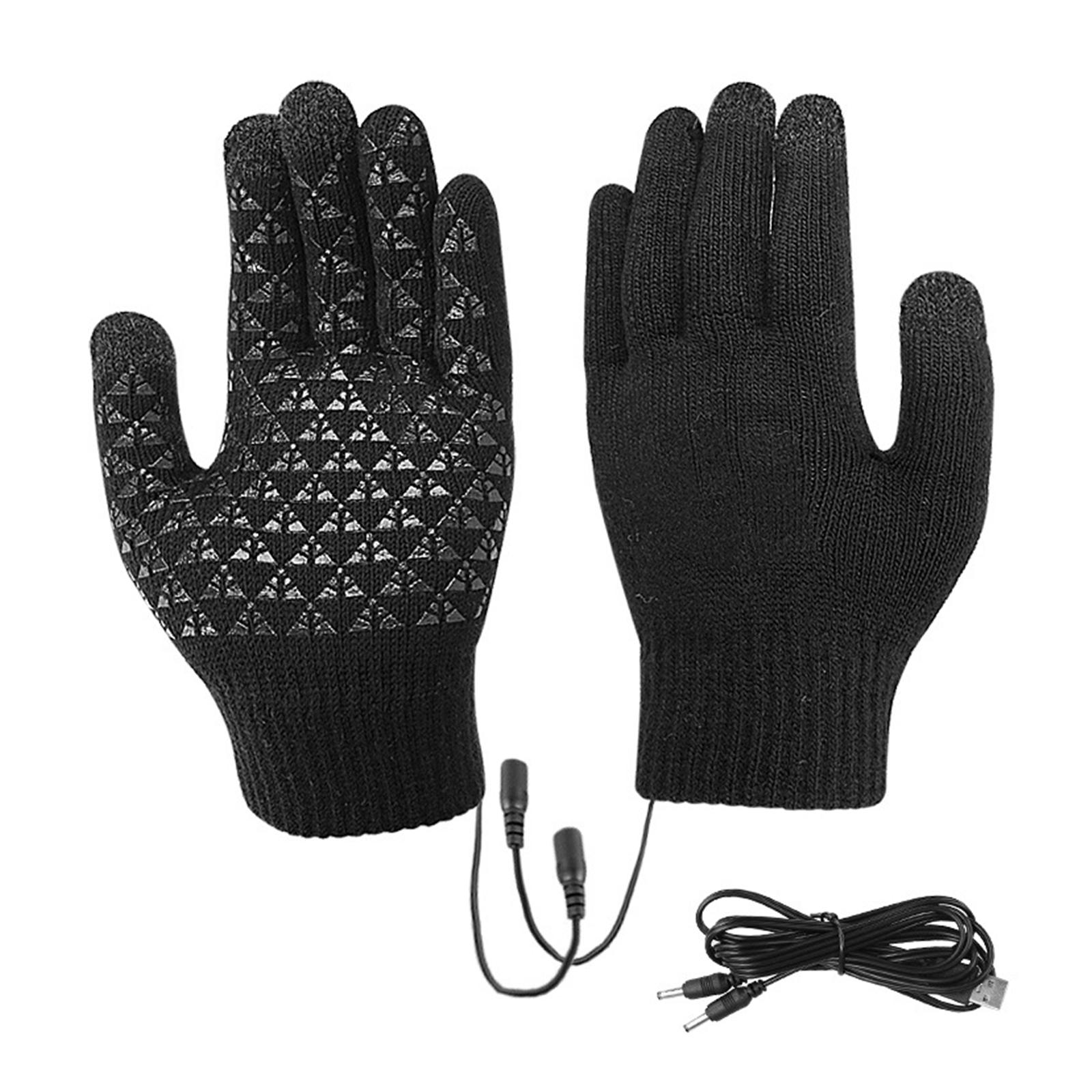 

Touchscreens USB Rechargeable Heated Gloves for Cycling and Snowboarding Thermal Knitted Gloves Winter Cycling Gloves чорний