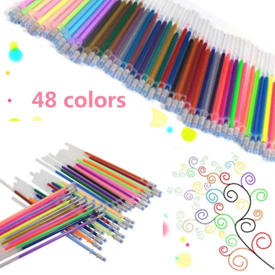 48Pcs Colors 0.8mm Gel Ink Pen Refills Glitter School Drawing Writing Stationery