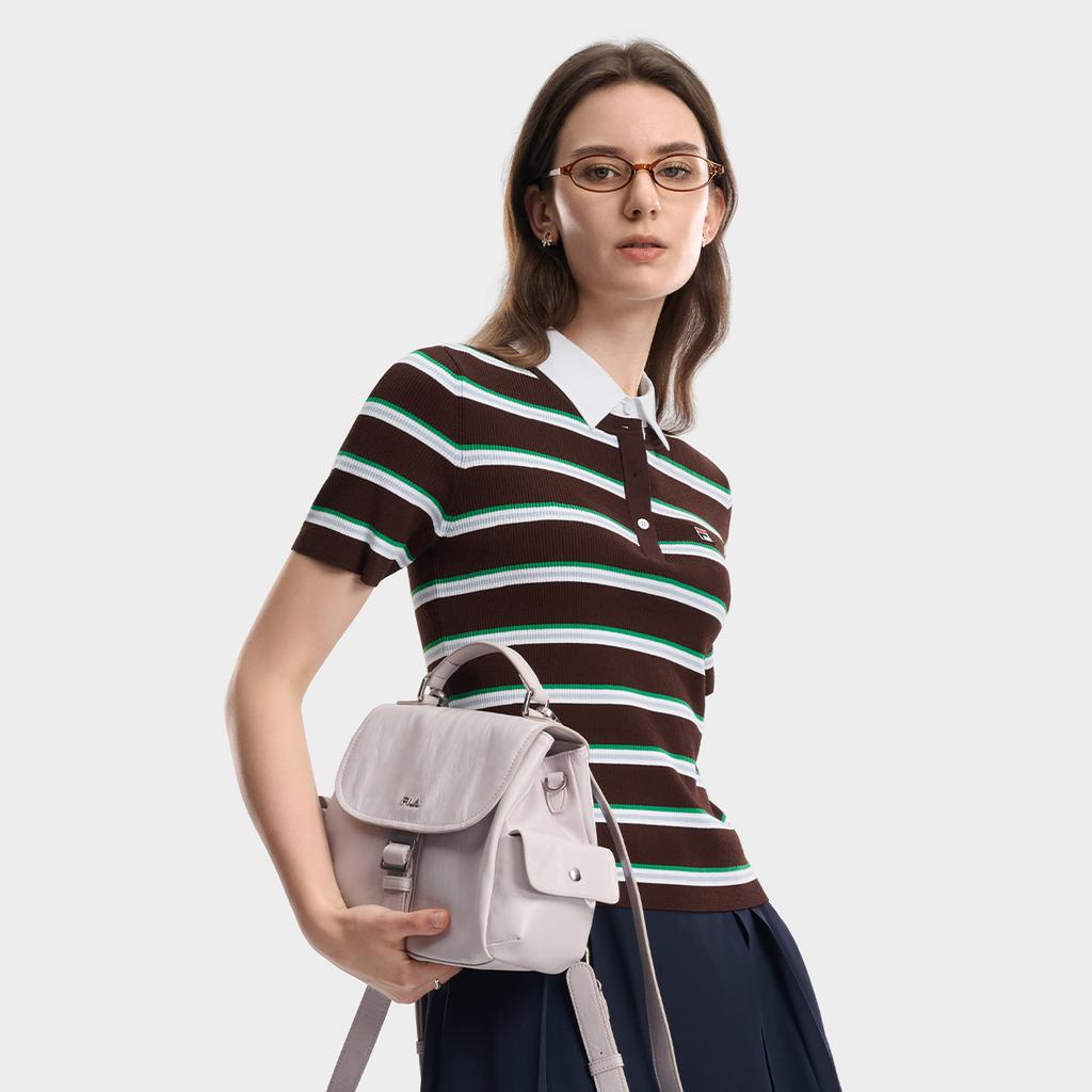 FILA Heritage Color Block Striped Vintage Polo Knit Top Women tops F11W638411FZA