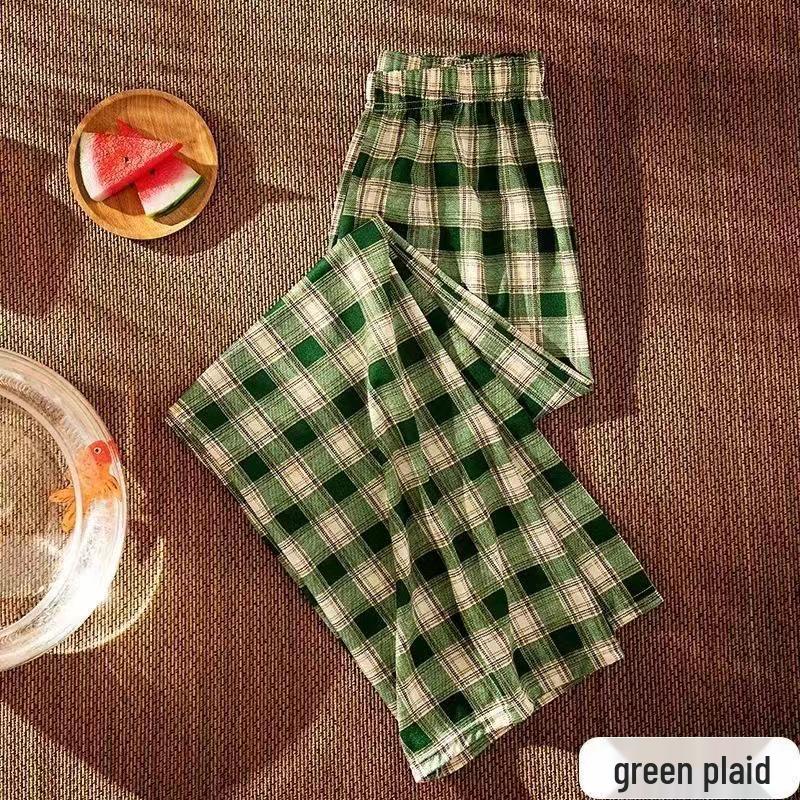 2024 Trendy Korean Plaid Wide-Leg Pants for Women - Slimming, Versatile, and Stylish for Spring/Summer