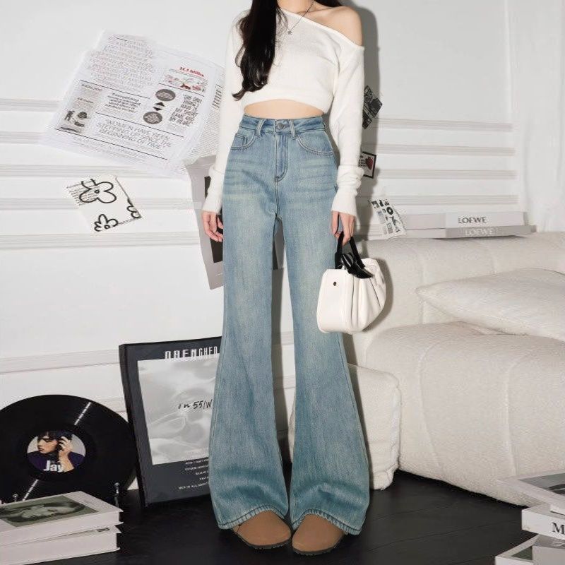 Comfortable Micro-launched Jeans Female Flared Trousers Bullet Force High-waisted Hundreds of Skinny Dragged Trousers Jeans for Women Long Denim Pants