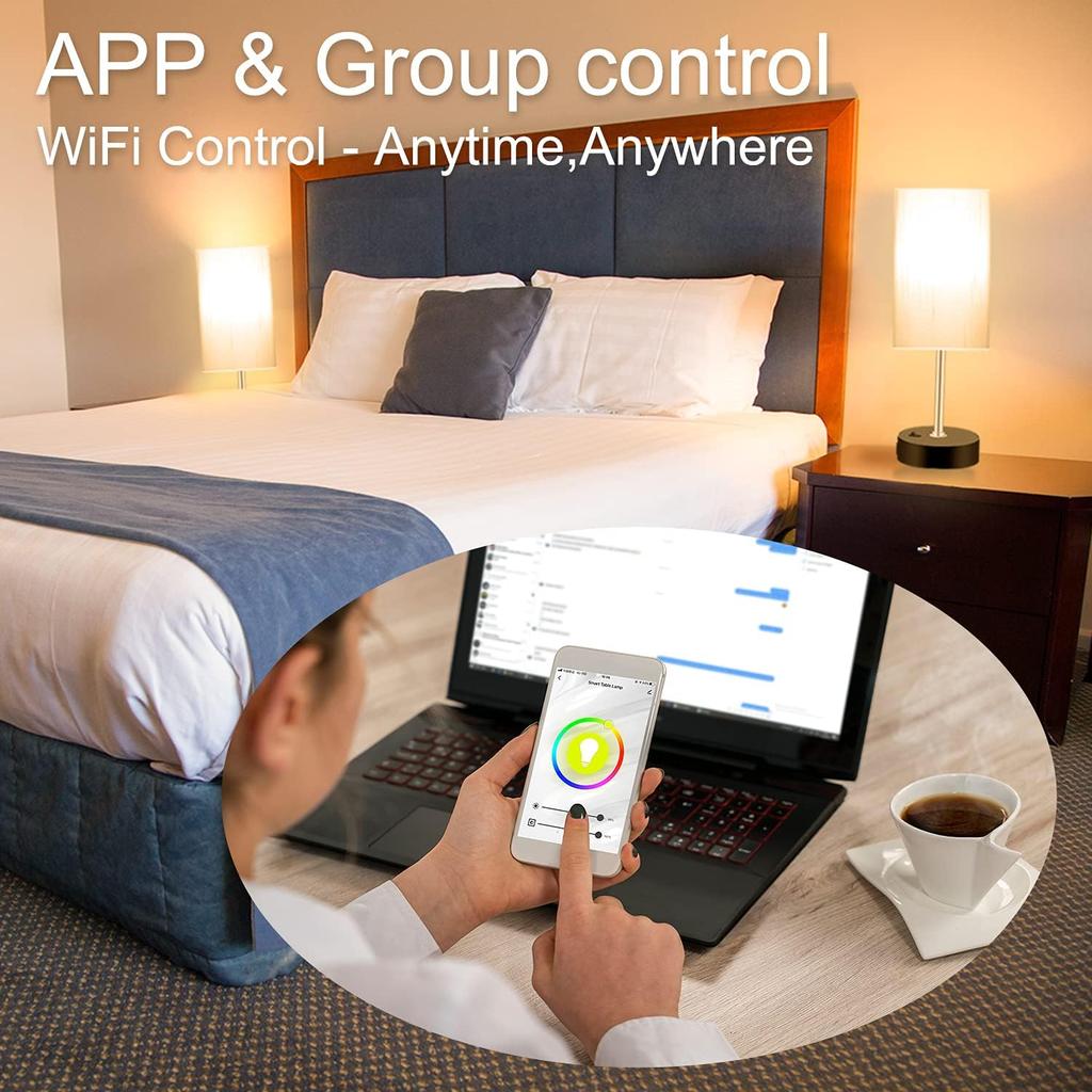 Bedroom Lamp with Smart RGB LED Bulb, Multicolor Changing Table Lamp for Bedroom with 2 USB Port, Dimmable Bedside Lamp Work with Alexa, Smart