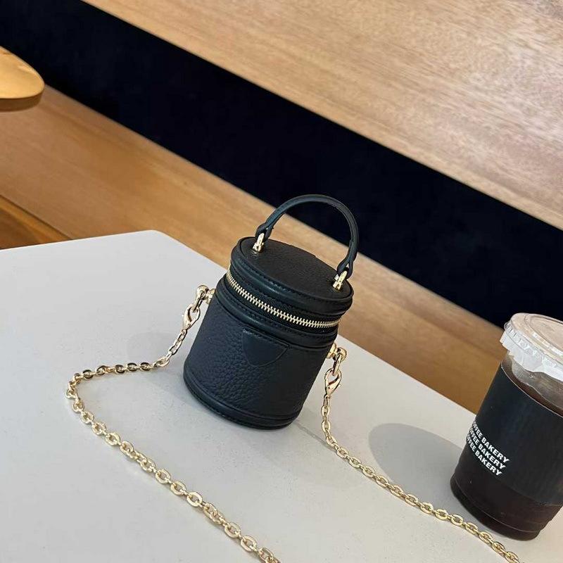 2026 new leather women's bag cylindrical vertical mini lunch box bucket bag chain earphone bag cosmetic bag cross-border batch