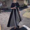 Casual Contrasting Colors Long Dress Summer Fashion Plaid Patchwork Women's Clothing Loose O-Neck Oversized Short Sleeve Dresses