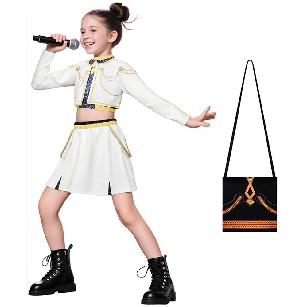 Kid Girls Rumi K Pop Demon Hunter Cosplay Kids Black Gloden Costume Chid Disguise Performance Roleplay Uniform Halloween