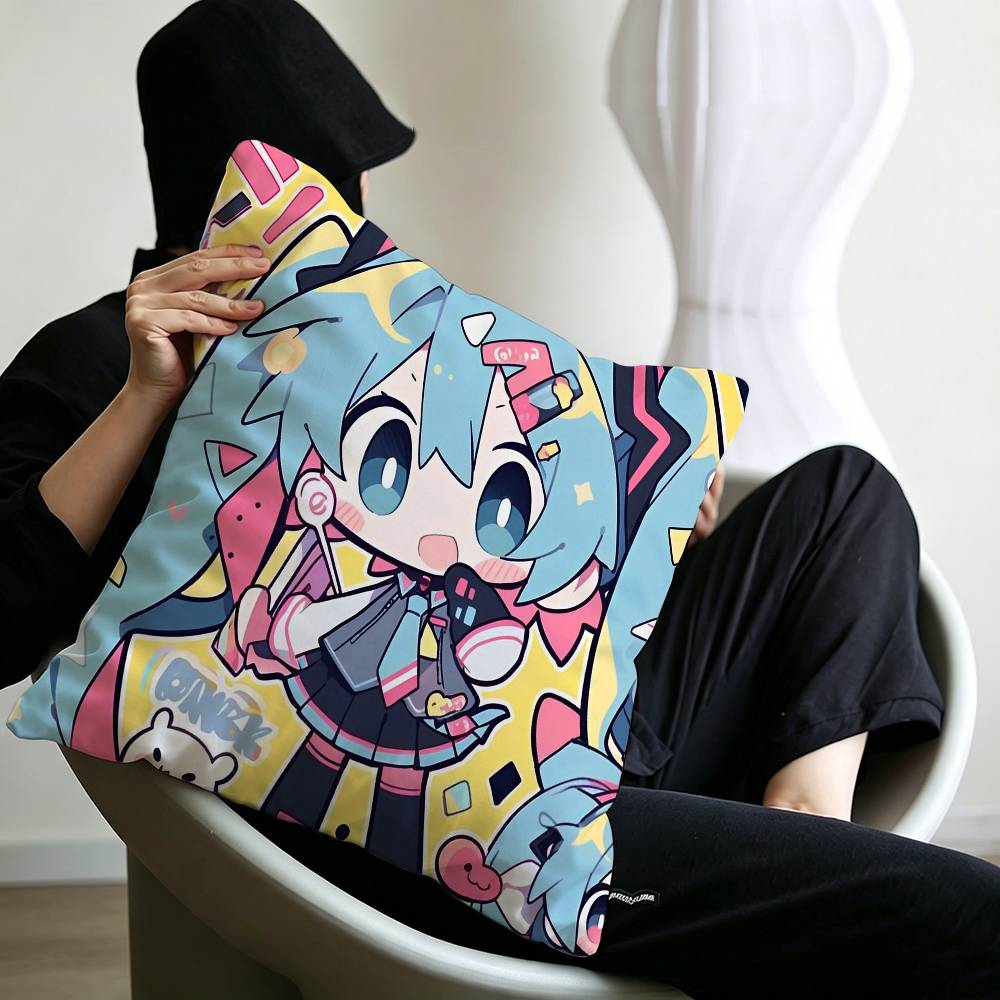 Classic Game Pillow Case Sofa Living Room Bedroom Headboard Backrest Cushion Square Cushion H-Hatsune Girl M-Miku Nap Time