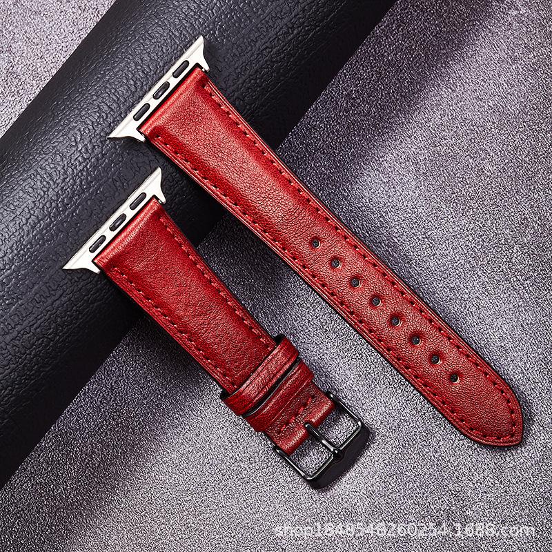 

High-End Tree Paste Leather Strap For Apple Iwatch9Ultra Soft Pin Buckle Strap 22mm without connector красный