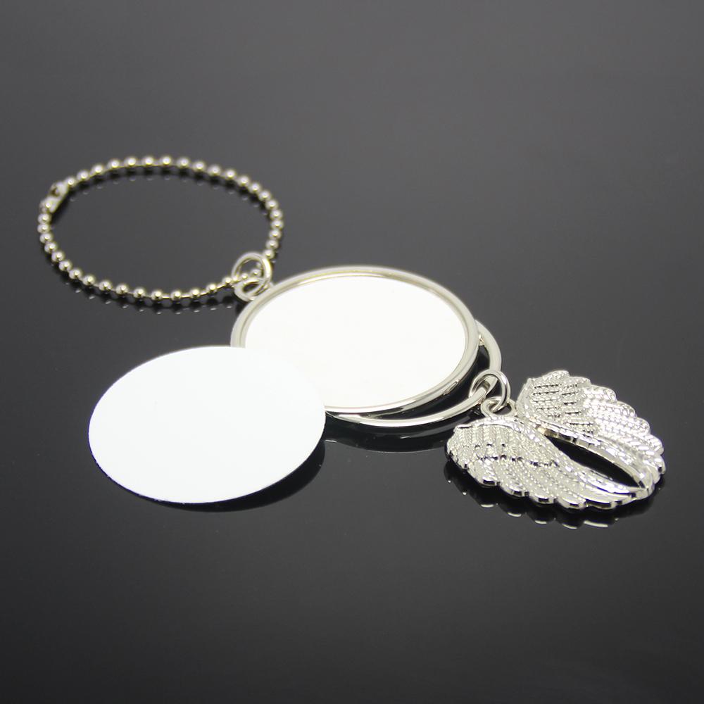 DIY Sublimation Blank Angel Wings Pendant Decoration Car Hanging Ornament Round Necklace Souvenir Gifts Metal Sublimation Wings серебряный