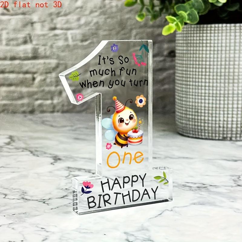1pc Fun Birthday Decoration with Cute Tiger and Number 1 - Transparent Acrylic Happy Birthday Plaque, Desktop Decor, Gift for Birthday Girl/ Boy 