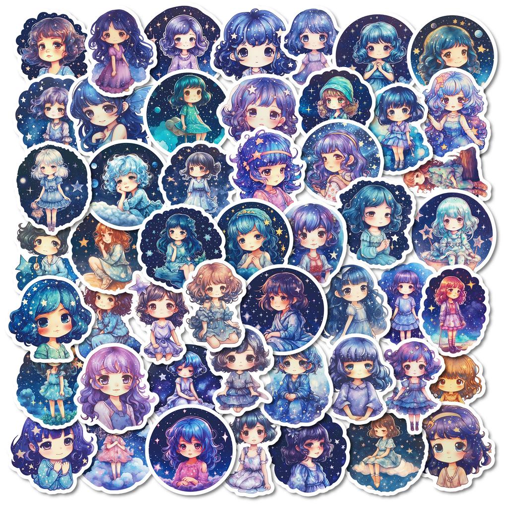 50 Dream Starry Sky Girl Cartoon Character Doodle Stickers Diy Phone Case Slipper