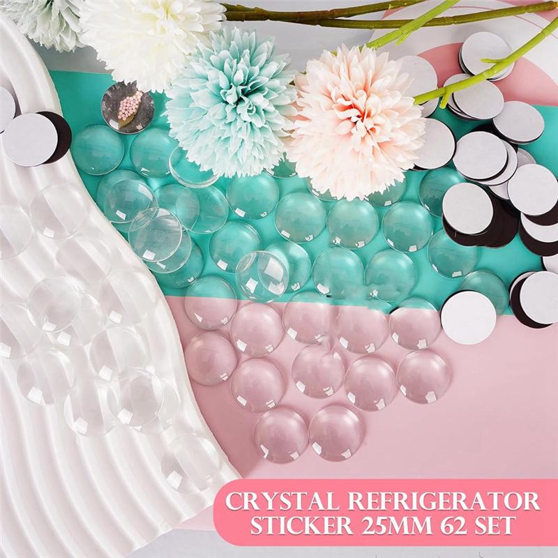 ABWR-124Pcs Craft Magnets Glass W Adhesive Backing And Transparent Clear Glass Cabochons DIY Craft Fridge Magnets Sticker Easy T